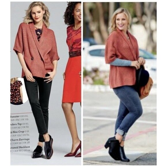 Cabi Oversized Double Breasted Knit Sweater Cardigan Jacket Dolman Pink Sz S - Picture 3 of 8